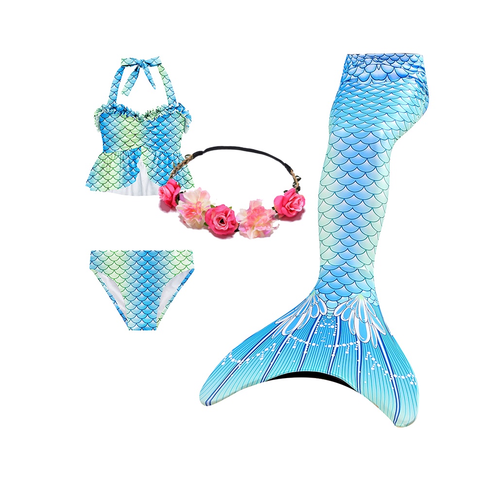3Pcs,C,150 Traje de baño para niñas Sirena Colas para Traje de baño Suministros para Fiesta Traje de baño Bikini para 3-12Y 