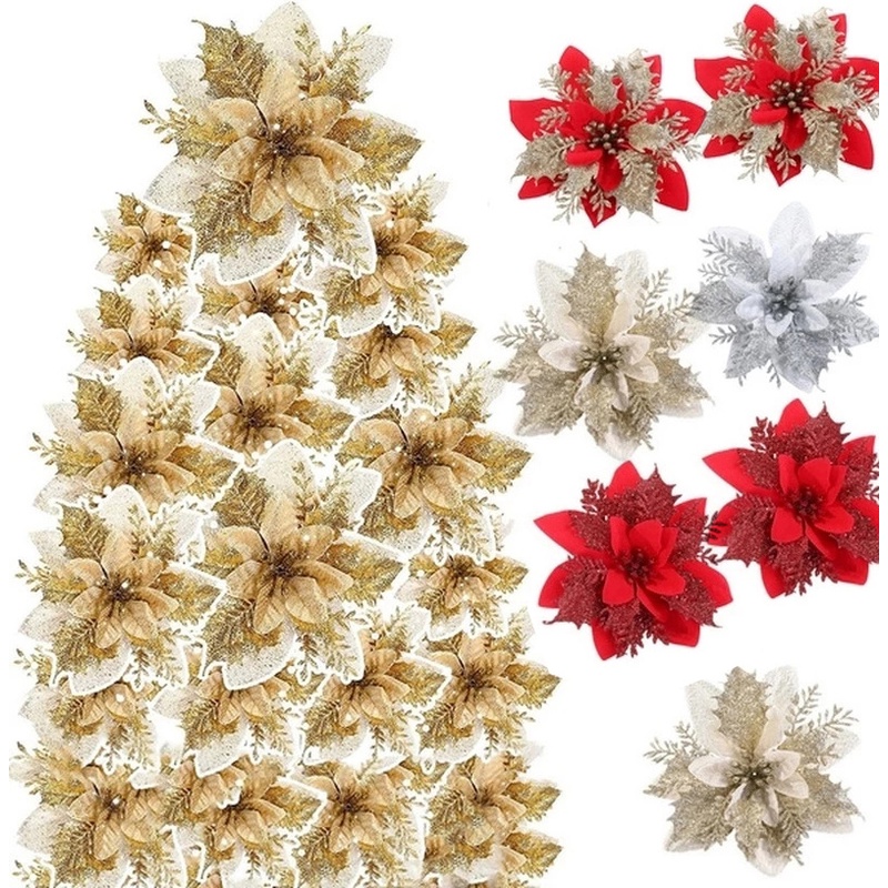 10/5Pcs Grande Flor De Navidad Artificial Para El Hogar Fiesta Decoración  De Boda/Scrapbooking DIY Árbol Flores Falsas De Seda | Shopee Colombia