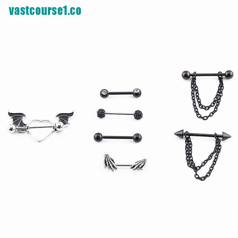 Image of VAST 2Pcs Stainless Steel Heart Nipple Piercing Nipple Piercing Tongue Nipple Ring #1