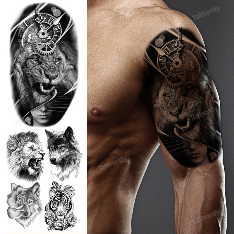 Brazo Hombro Tatuaje Animales León Rey Tigre Lobo Bosque Tatuajes  Temporales Grandes Falso tatoo Para Hombres Mujeres Maquillaje Corporal |  Shopee Colombia