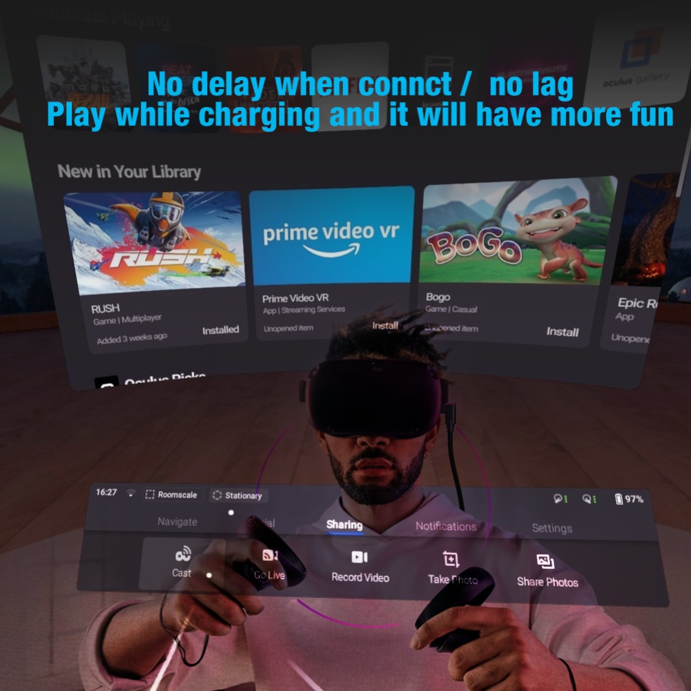 Cable De Carga De 5 M Línea De Datos Para Oculus Quest 1/2 Link VR Accesorios USB 3.2 2 En 1 Tipo C A