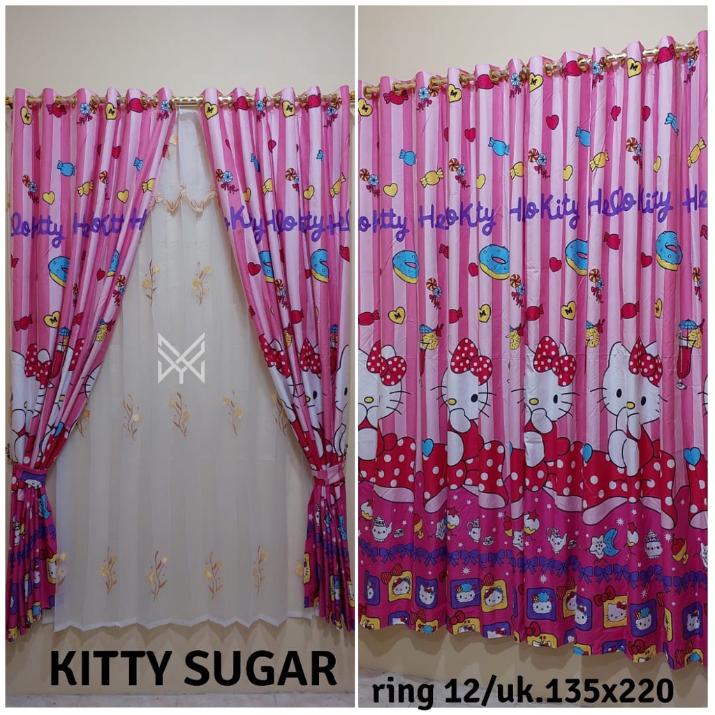 Cortinas ordinarias para fumar Kitty cortinas Hello Kitty cortinas Hello Kitty HK cortinas gatito 12 anillos 6 ondas tamaño 130x220 | Shopee