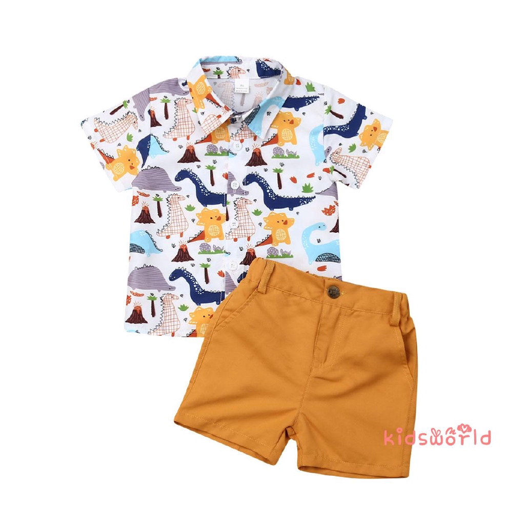 Conjunto de Ropa para Pantalones Cortos Ropa de Bebé Niño Trajes Camisa Superior con Estampado de Dinosaurio de Manga Corta de Verano 