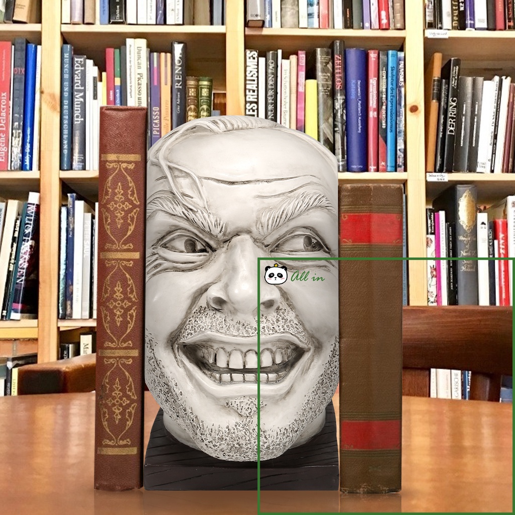 Aquí está Johnny Escultura Resina Escritorio Ornamento Libro Estante para Libros Películas Duyifan Escultura de la Biblioteca Shining Bookend para Adorno de Escritorio de Resina 