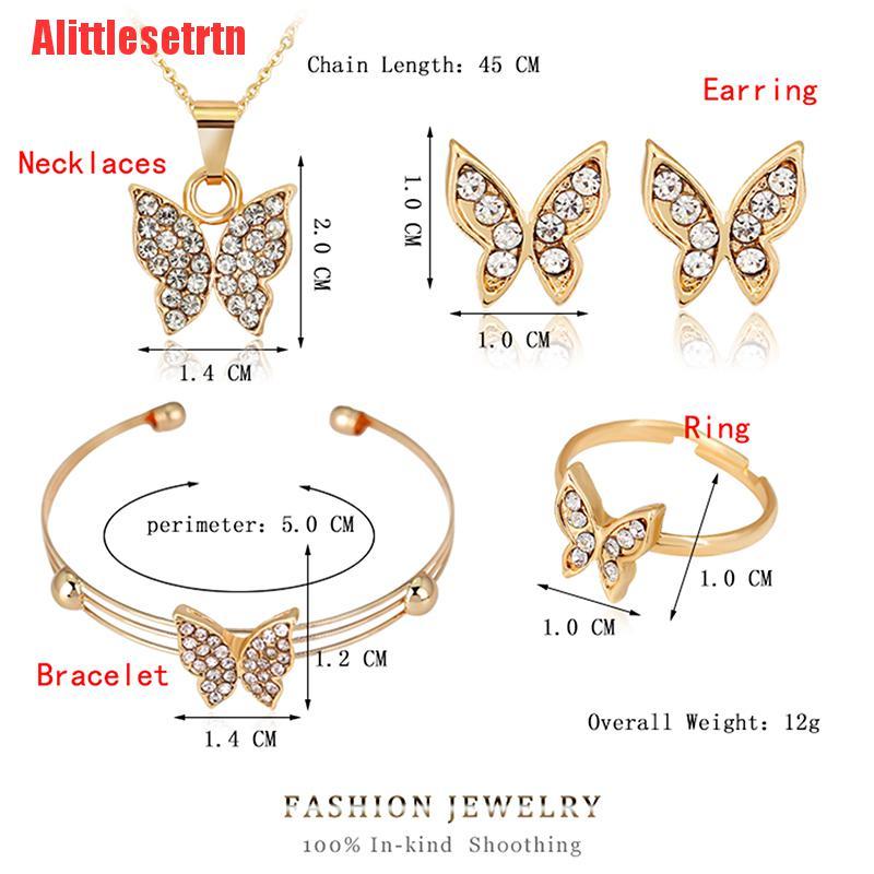Image of Trtn set 4 piezas collar y aretes en forma De mariposa Cristal #6