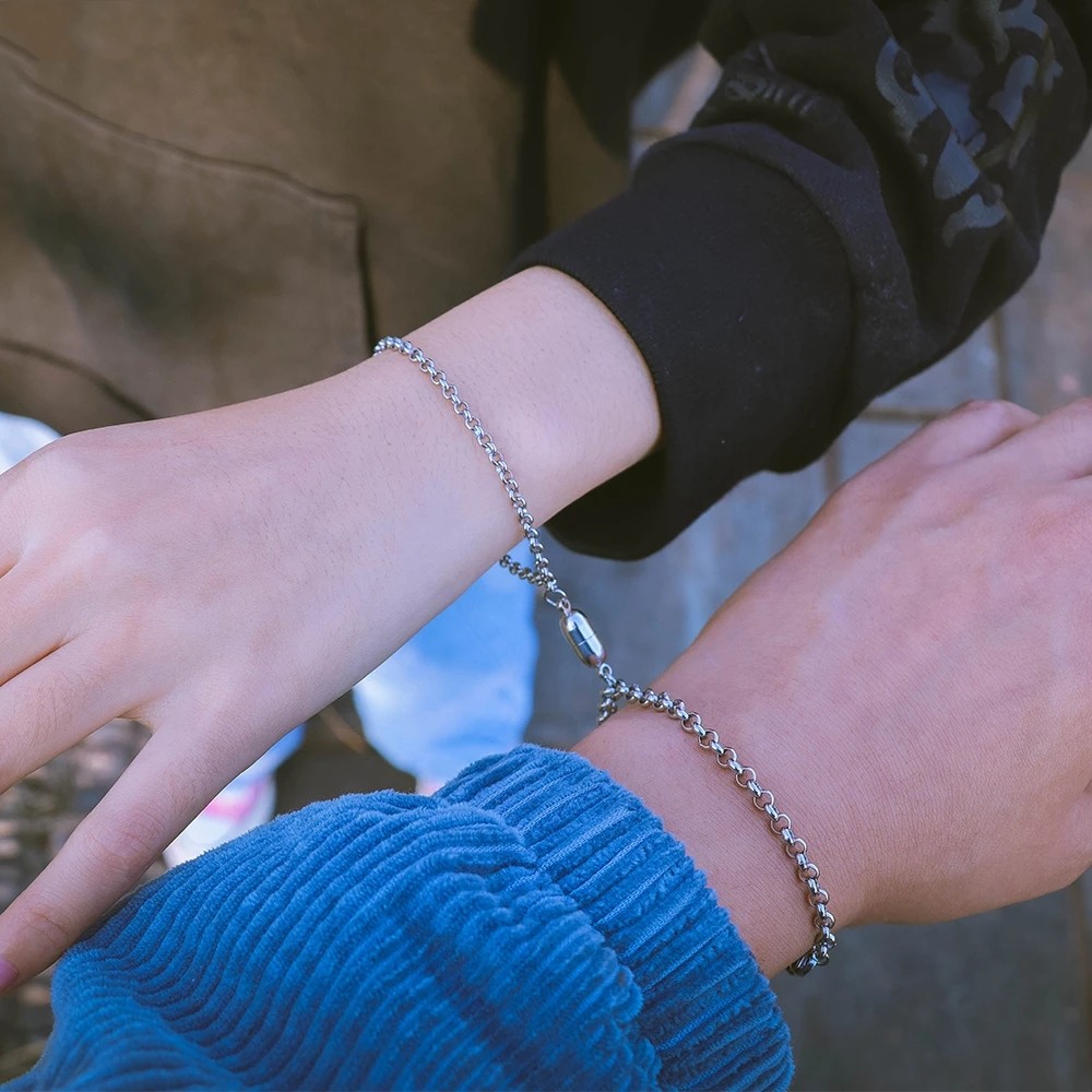 2establecer Acero O Imán Par Pulsera 4 Mm Acero Inoxidable 