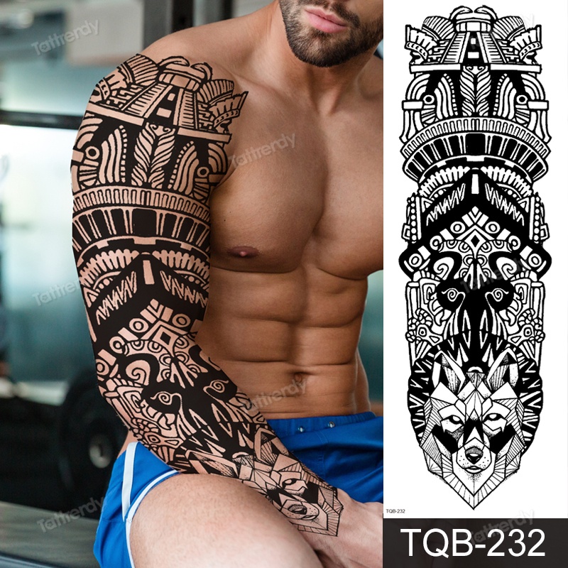 Tatuaje Temporal De Brazo Completo Máquina De henna Negra animal Tigre Manga Calavera De León Impermeable Grande
