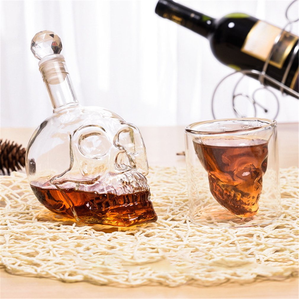 botella de vino de cristal con forma de calavera Recipiente de botella de whisky transparente para licor de vodka 500ML Recipiente de vino 
