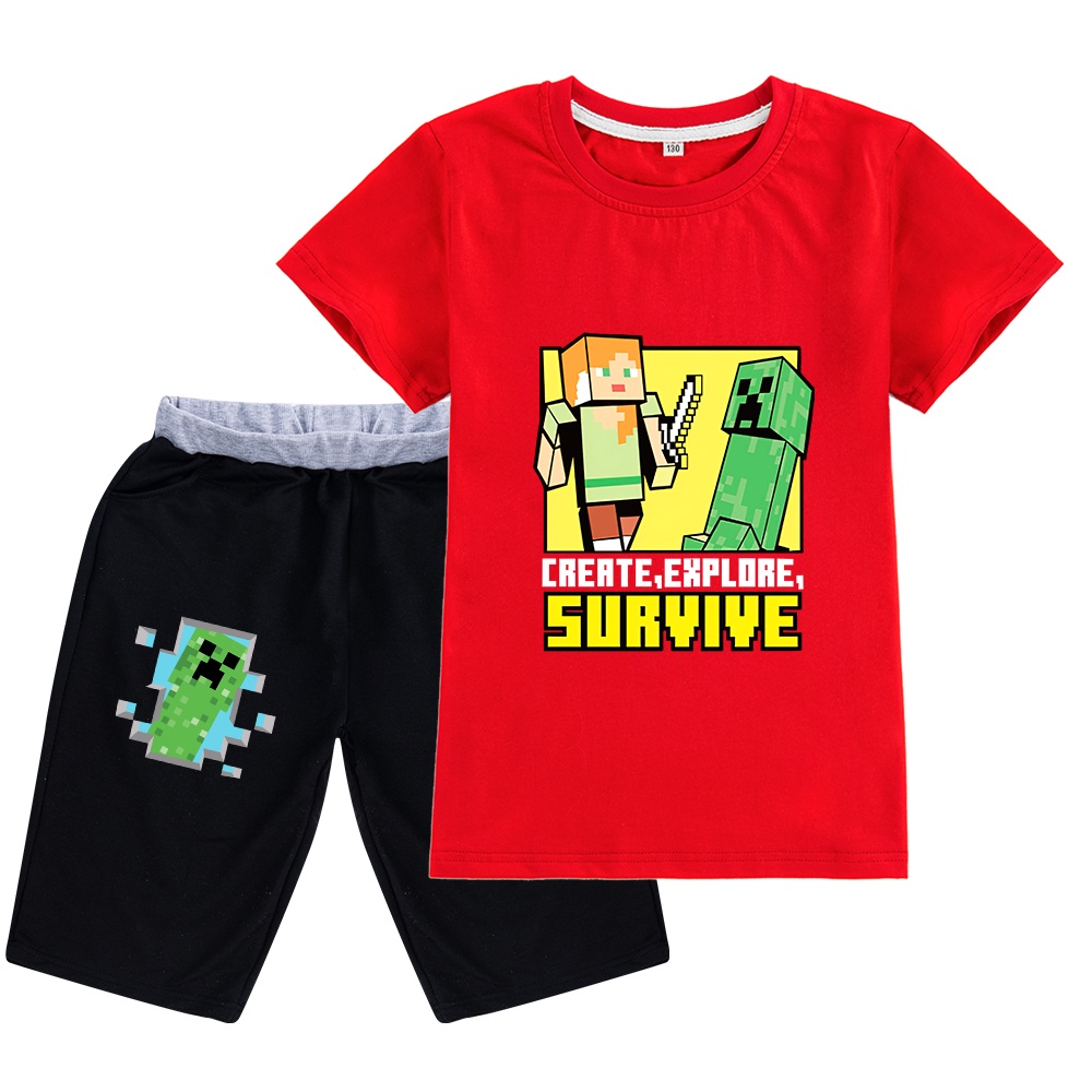 Minecraft Game Boys Camiseta De Algodón + Traje De Pantalones Cortos  Deportivos Negros De Impresión De Dibujos Animados Para Niños Conjunto De  Verano De Manga Corta | Shopee Colombia
