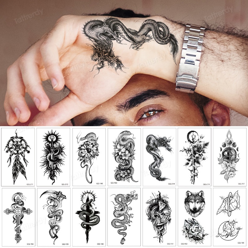 12Pcs Pequeño Negro Oscuro Impermeable Tatuajes Temporales Para Las Mujeres Hombres  Tatuaje Letras Dragón Mano Pegatinas Cara Niños Niñas Arte Corporal |  Shopee Colombia