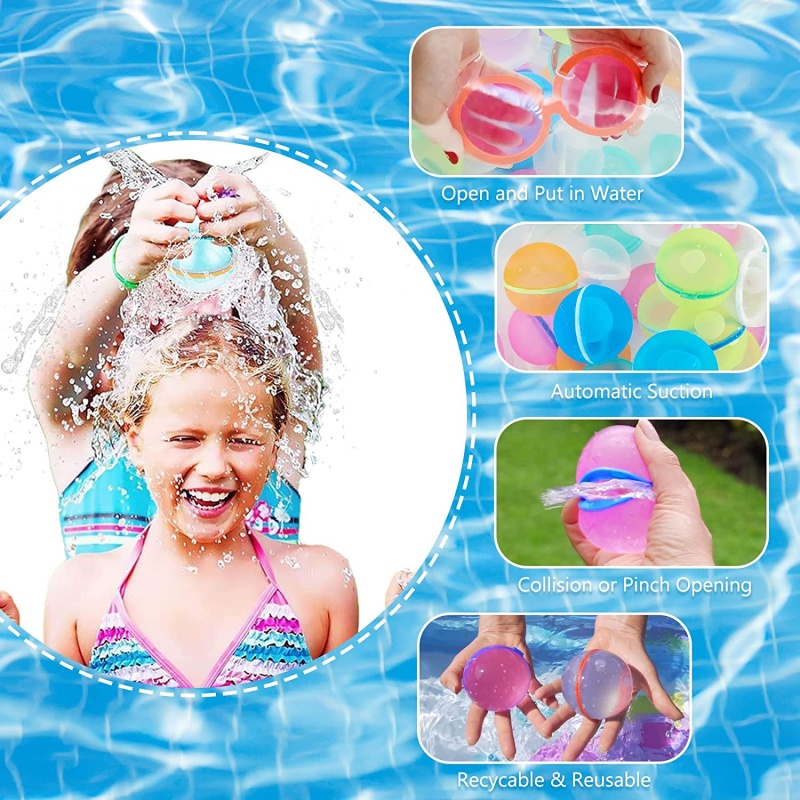 parques acuáticos juegos familiares 6 piezas Globos de agua reutilizables juguetes acuáticos divertidos de verano al aire libre para fiestas Bolas de agua de silicona autosellantes para niños 