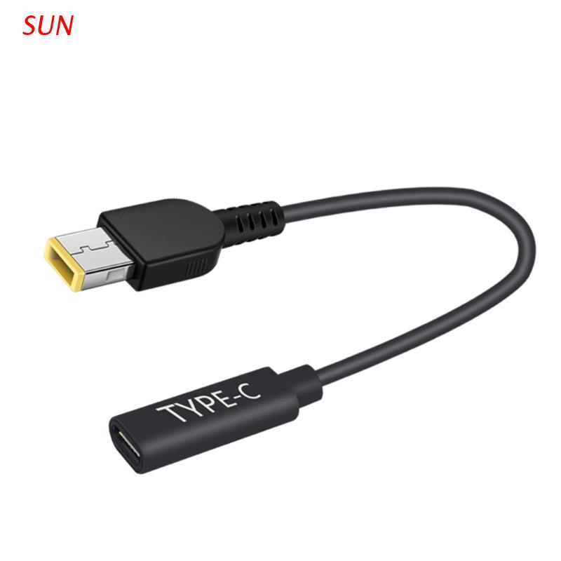 SUN 15cm 65W USB C PD Tipo Hembra A Cuadrado Punta Delgada Cable De Carga Para Lenovo Thinkpad E440 E450 E550 E560 T430
