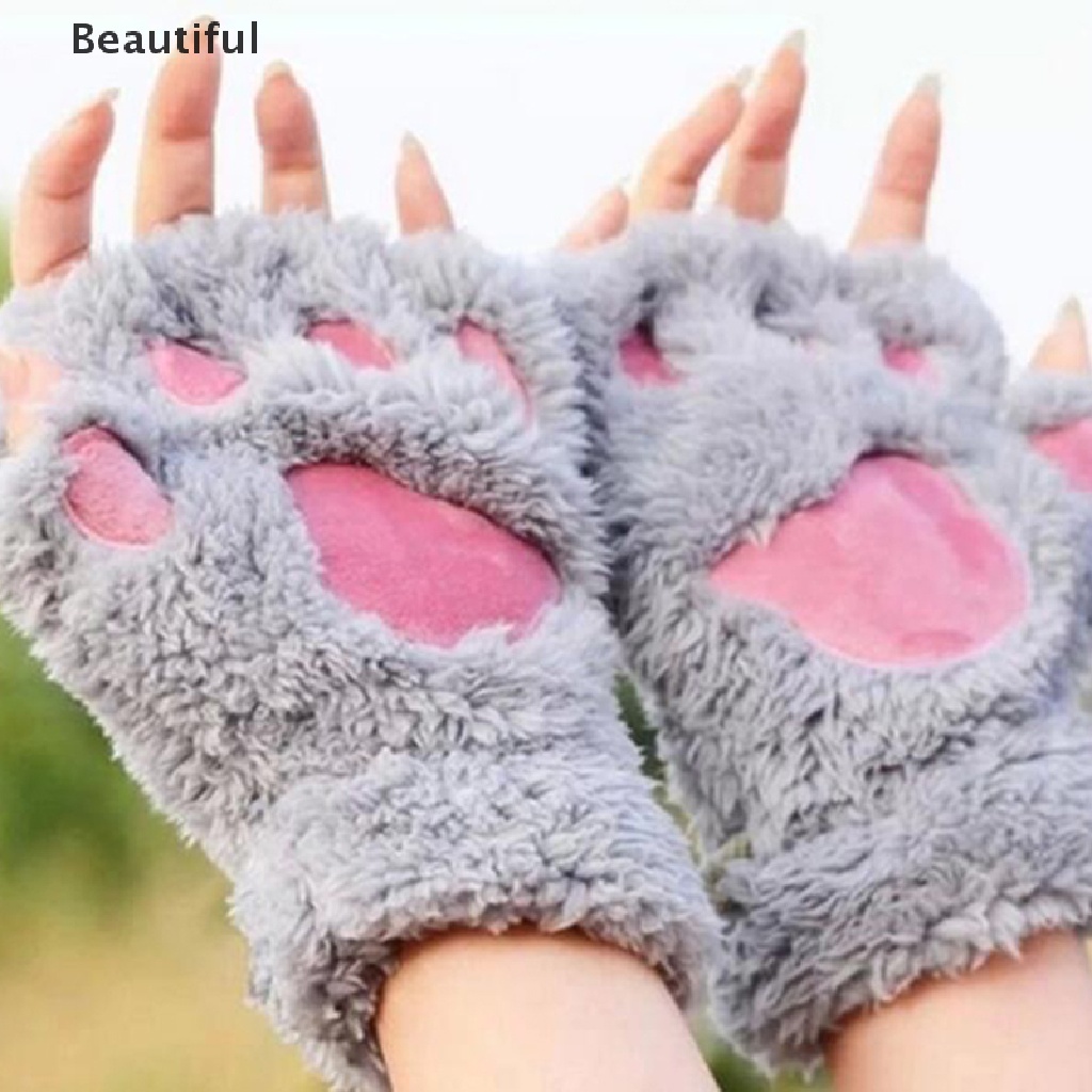 < LOVE > Guantes De Oso Esponjoso Con Garras De Gato Lindos Peluche Disfraz De Medio Dedo Regalo De Fiesta . #7