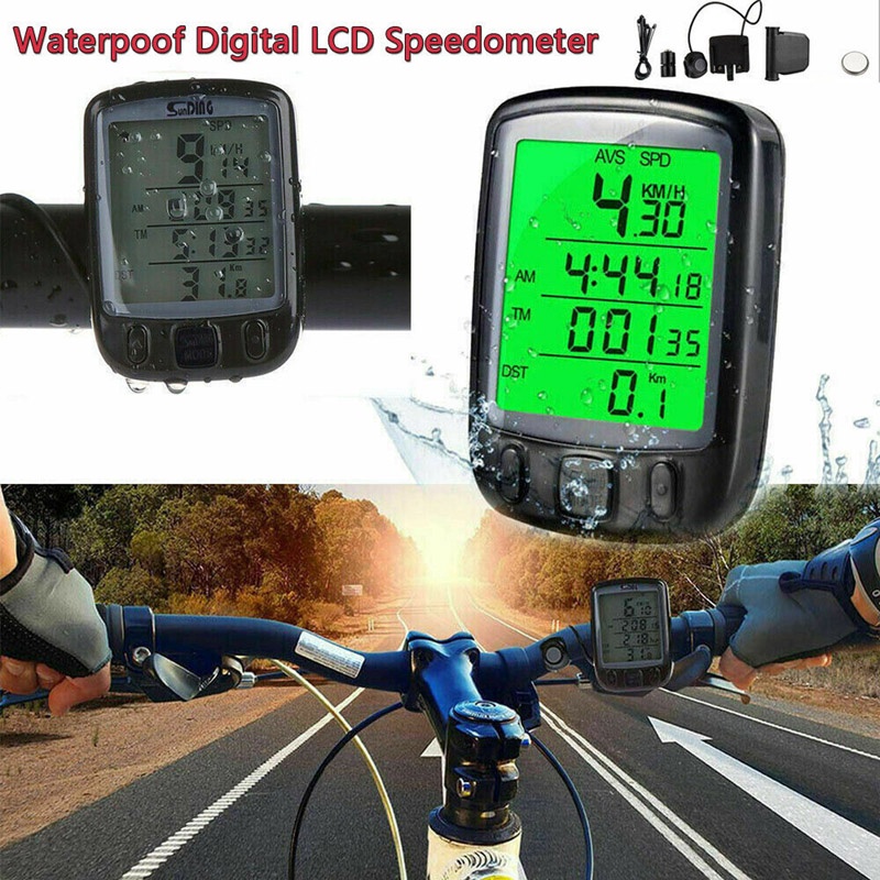 Fenebort Bike Computer Wired Bicycle Speedometer Odometer Waterproof Cycle Computer with 4 Line Digital LCD Backlight Display Multi Function 