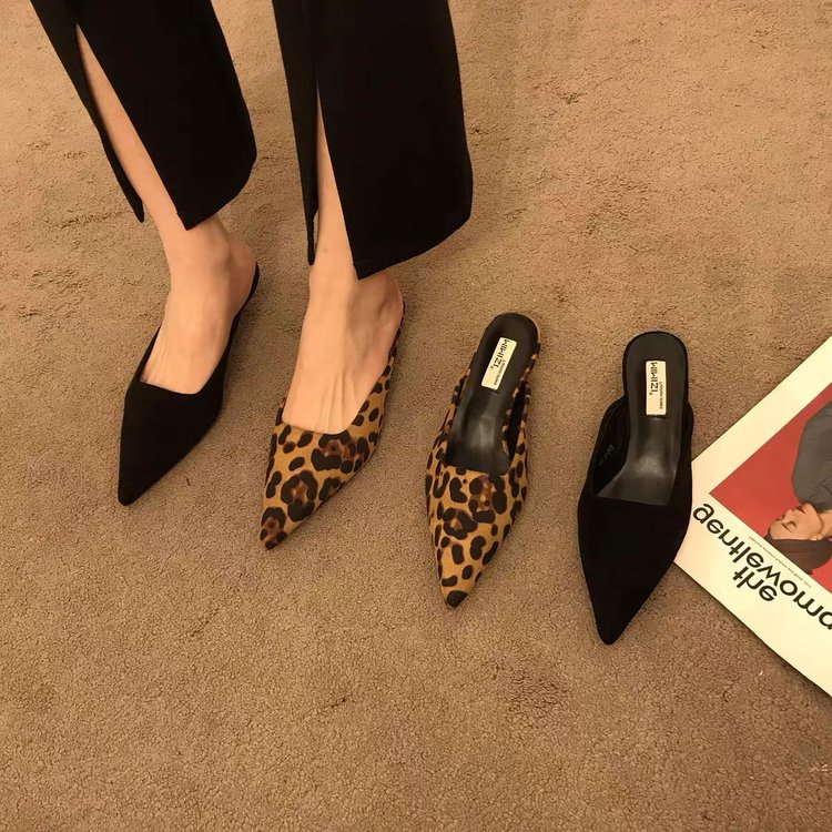 Tacones Bajos Puntiagudos Cómodos Zapatos Individuales De Tacón Bajo Estampado De Leopardo Medio De Mujer | Shopee Colombia