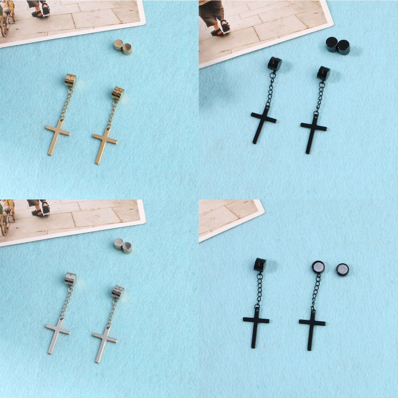 6 Unids set Punk Para Hombre Fuerte Imán Oreja Pendientes Sin Piercing Cruz Colgante Falsos Para Boyfr #7
