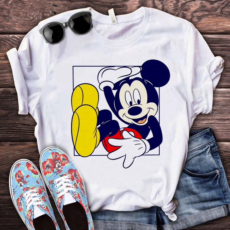 fantasma cómo utilizar Lada Disney Mickey Mouse Ropa Mujer ulzzang Más El Tamaño Blanco Camiseta Pareja  Impresión Verano top streetwear | Shopee Colombia
