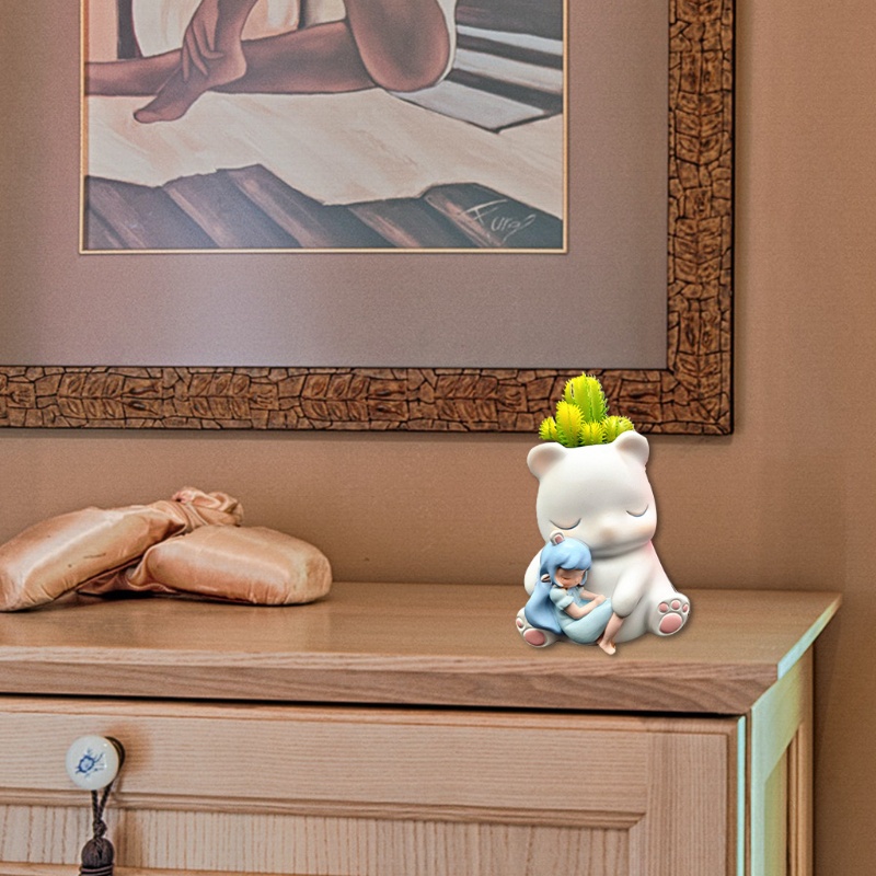 beve * Molde De Silicona 3D Lindo Oso Blanco Con Niña Maceta DIY Hecho A Mano Vela De Yeso Epoxi Resina Para Decoraciones Del Hogar