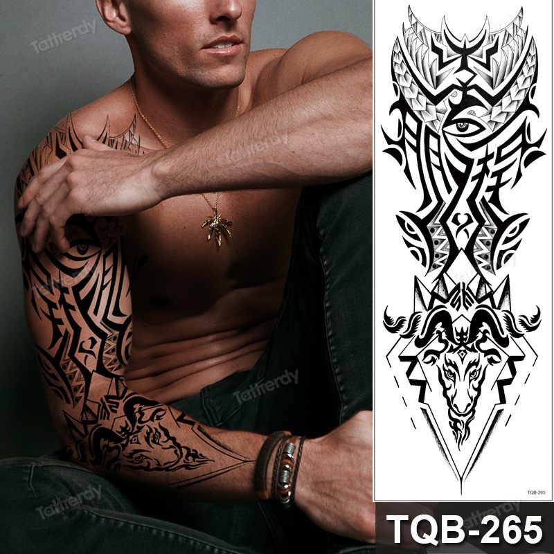 Tatuaje De Pierna De Muslo Grande Para Mujer Adultos Hombres De Brazo Completo Manga Lobo Dragón Tótem Diseños Impermeables Tatuajes Temporales