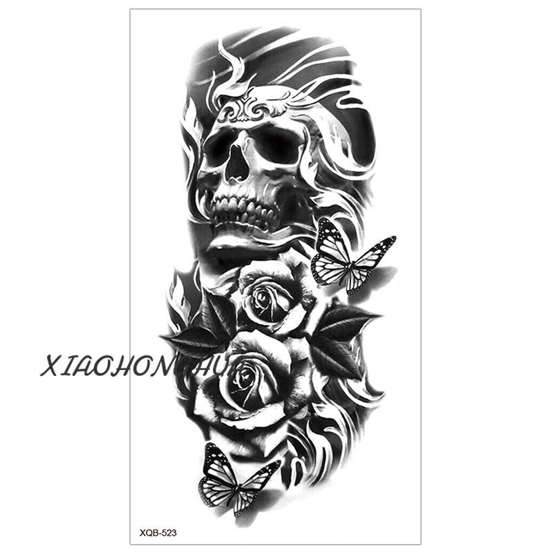 Image of Small full-arm tattoo sticker waterproof and durable half-arm skull English letter other shore flower tattoo sticker #3