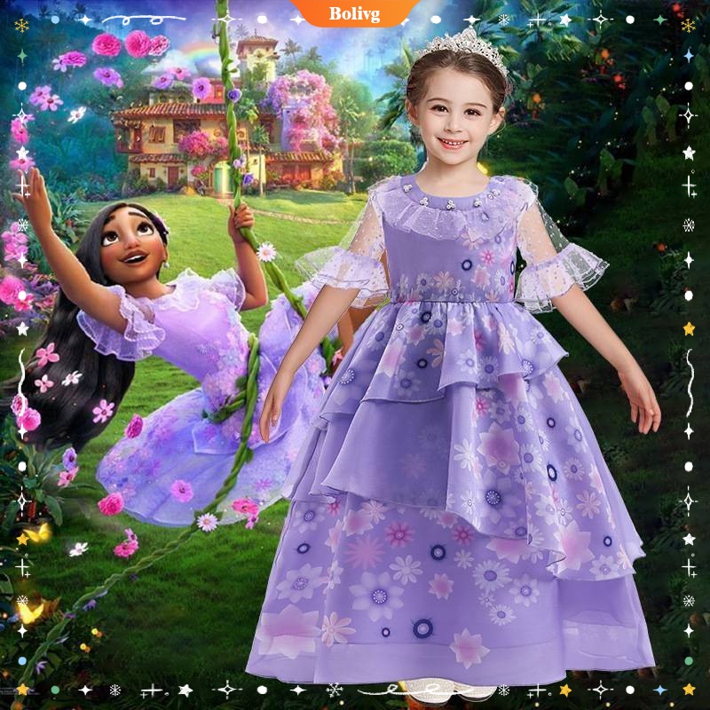  Disney Animated Movie Encanto Cosplay Disfraz Princesa Vestido Traje Charm Para Niñas Isabela Mirabel Madrigal Carnaval Fiesta De Cumpleaños Ropa De