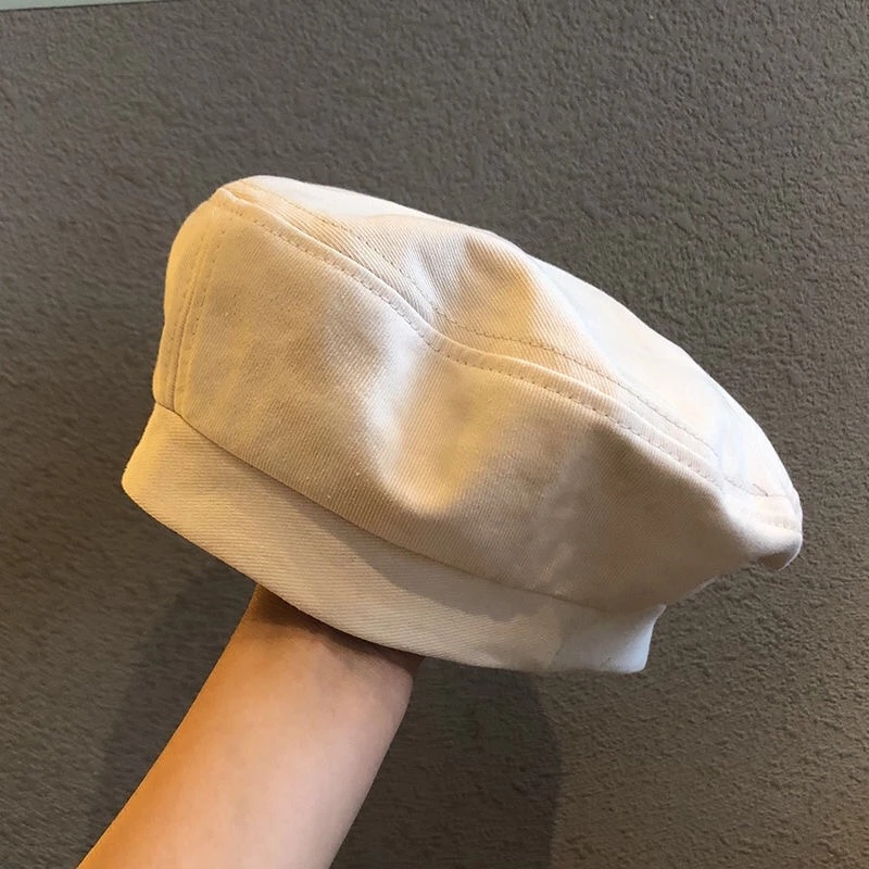 Gorra Octogonal a Cuadros para Mujer Moda Algodón Lavado Newboy Sombrero Protección Solar Pintor Militar Boina 