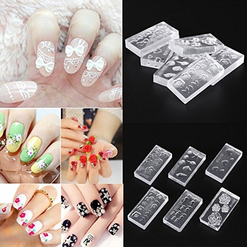 6 set diy 3d silicona uñas arte decoración acrílico cabujón diseño molde  transparente | Shopee Colombia