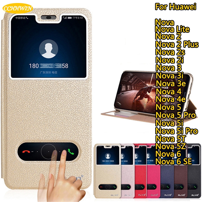 Funda Con Tapa De Cuero PU Para Ventana De Doble Vista Huawei Nova/Lite/Nova2/2 Plus/2i/2s/3/3i/3e/4/4e Protectora Trasera Soporte Para Teléfono #7