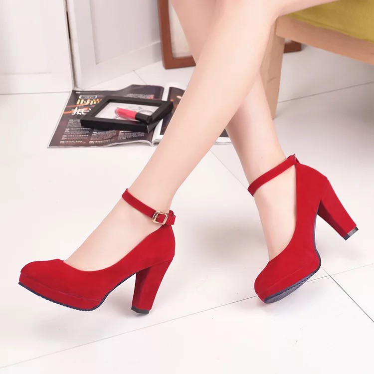 Tacón Grueso Zapatos De Mujer De Alto Rojo Shopee Colombia