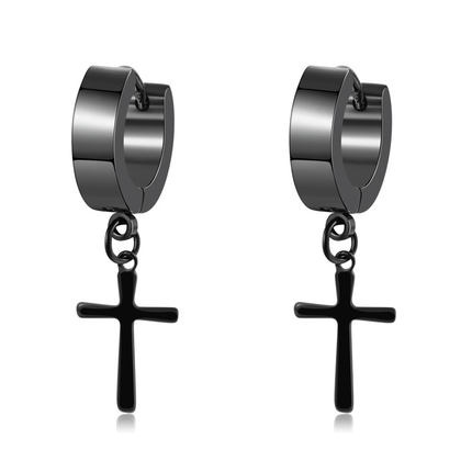 1 Par/Lote De Pendientes De Cruz Negra De Rock Piercing Joyería Punk Estilo Gótico Para Hombre Acero Inoxidable Cónico #8