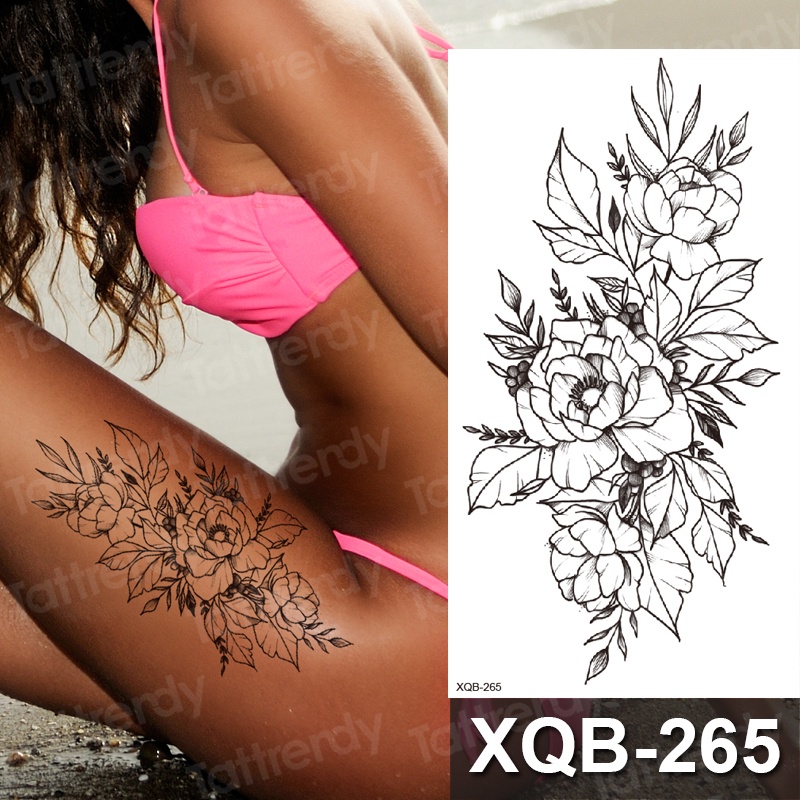 Mujeres Tatuajes Flor Negra Rosa Peonía Pájaros Luna Impermeable Temporales  Para Mujer Niñas Cuerpo tatoo Muslo Pierna Manga Brazo | Shopee Colombia