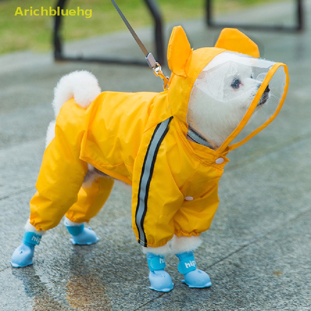 Impermeable impermeable para perro amarillo, pequeño ajustable y reflectante ligero ropa de lluvia para mascotas con capucha poncho 