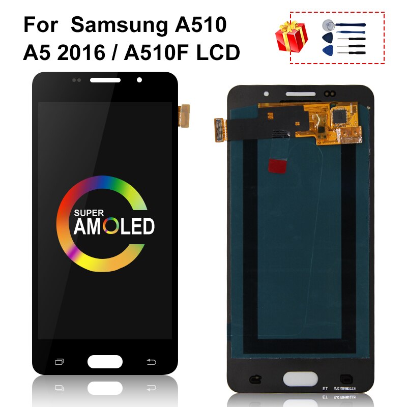 Amoled Para Samsung Galaxy A510 A5 2016 A510F A510M Sm-A510F pantalla táctil Frontal con Módulo de pantalla completa blanco blanco Original negro negro #2
