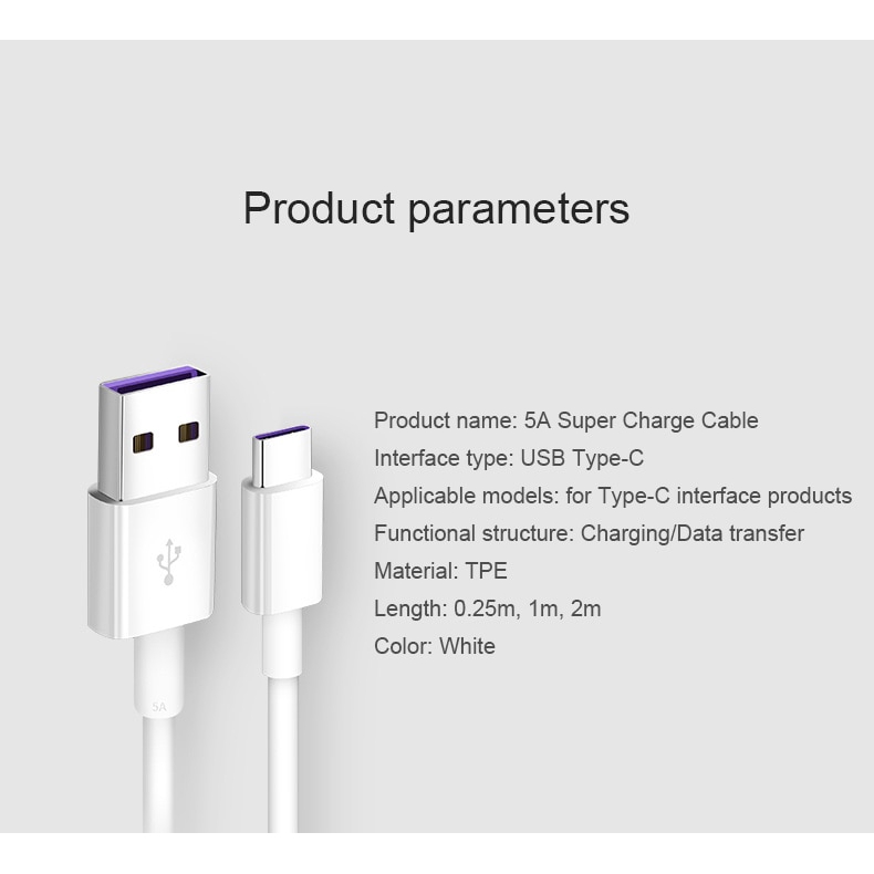 Image of 5A USB C Supercharge tipo C Cable para Huawei P30 Pro P20 Lite Mate 20 P10 USB 3.1 tipo C carga rápida carga rápida #8