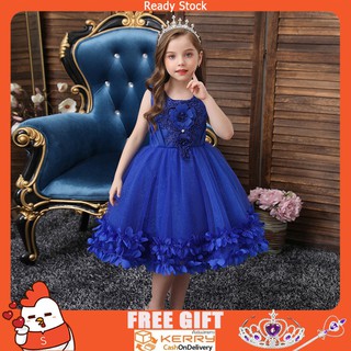 Image of JDQN New Dress for Girls Kid party Tutu Beaded Flower Costume Princess Party Elegant Dress princess children's costume for age 2-10