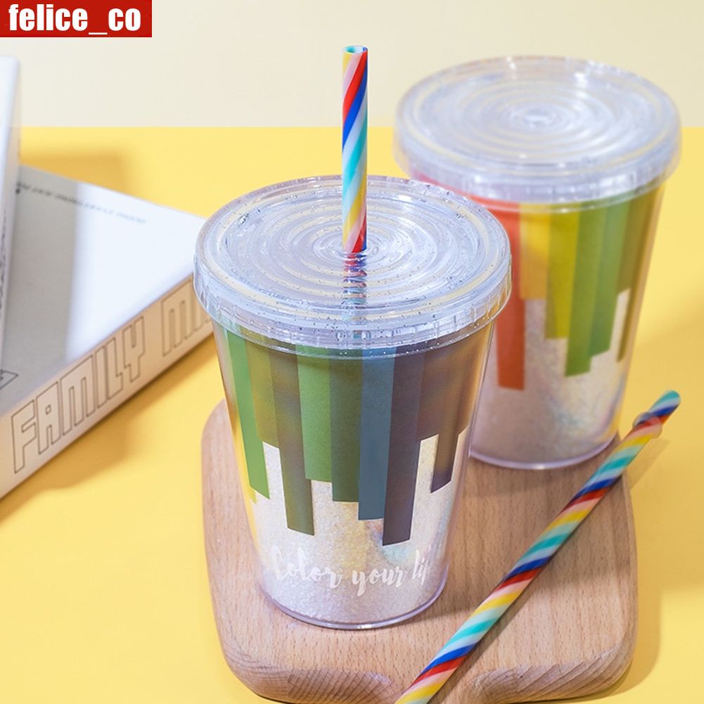Copa creativa arco iris plástico taza de agua moda y gran capacidad de la taza de paja 