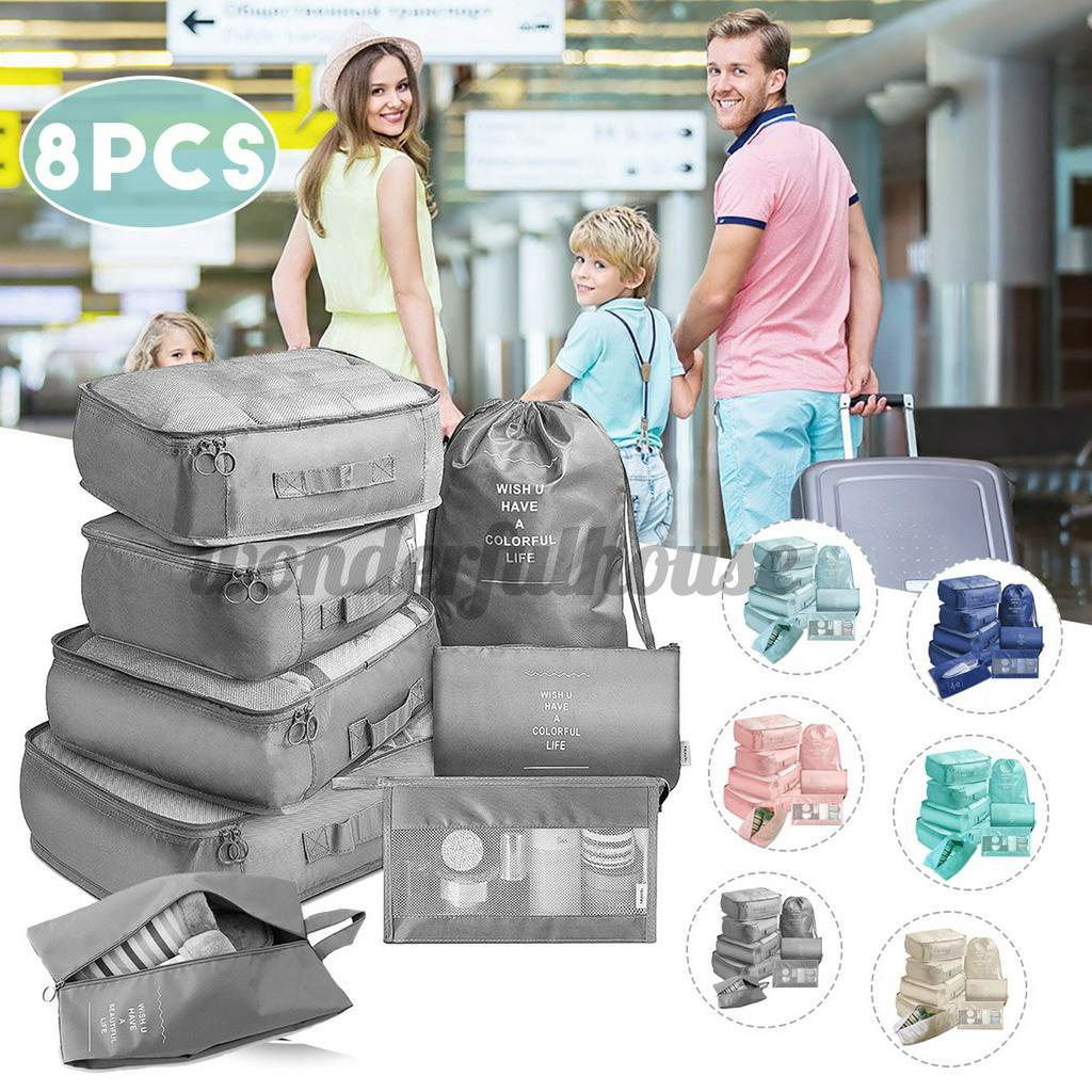 8 piezas juego de maleta Organizador para Ropa Zapatos De Embalaje cubo de viaje bolsa de almacenamiento 