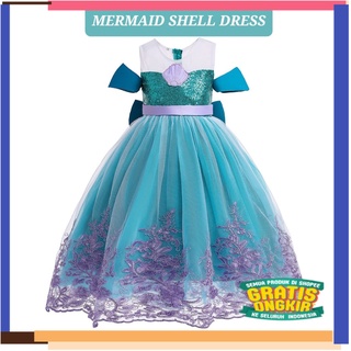 Vestido de concha de sirena de plata de oro negro ABU azul marino vestido de fiesta niños mujeres DRES disfraz princesa ARIEL DUYUNG TUTU importación #7