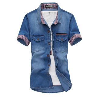 Exchange23 - COVID21 camisa Jeans azul oscuro/camisas de mezclilla/camisas de manga corta/camisas casuales/camisas Levis #7