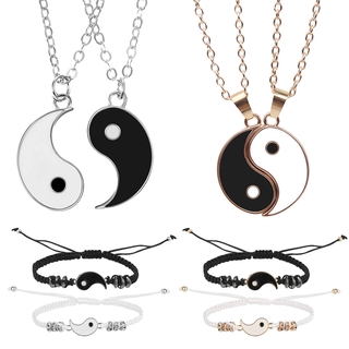 Image of 4 Pcs Taichi Colgante Collar Yin Yang Parejas A Juego Pulsera Moda Aleación Puzzle Joyería Set Para El Día De San Valentín Aniversario