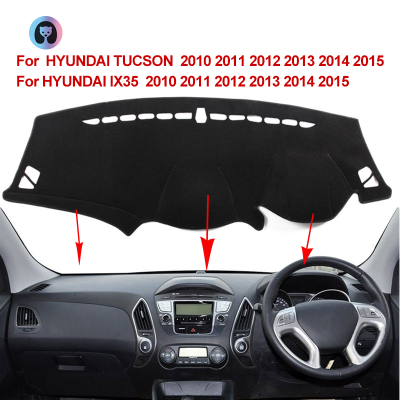 para hyundai tucson ix35 2010 2011 2012 2013 2014 2015 2016 2017 accesorios de coche protección solar coche salpicadero cubre estera antideslizante cubierta del salpicadero almohadilla parasol dashmat poliéster negro franela material de cuero #7