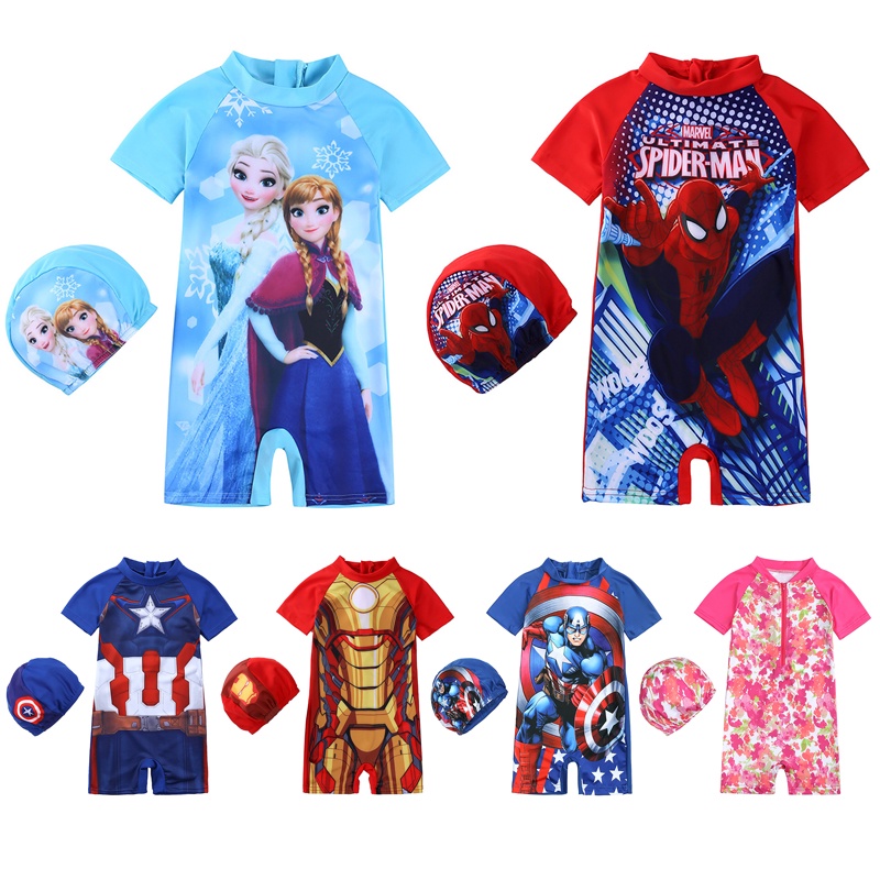 Niñas Anna Elsa Impresión Traje De Baño De Verano De Manga Corta Niños  Spiderman Iron Man Trajes Los De Dibujos Animados Ropa De Playa Con |  Shopee Colombia