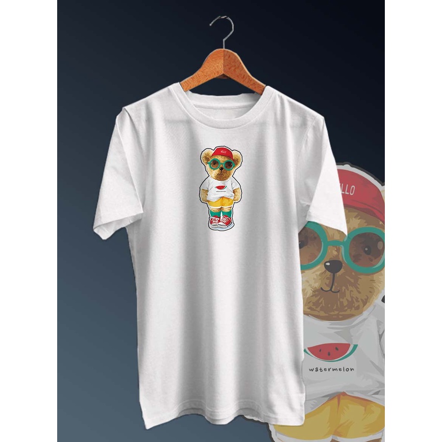 Camiseta de algodón peinado PE 30S DISTRO frontal / camiseta imagen DIGITAL  FULLPRINT Bear HELLO sandía cuello / brazo corto | Shopee Colombia