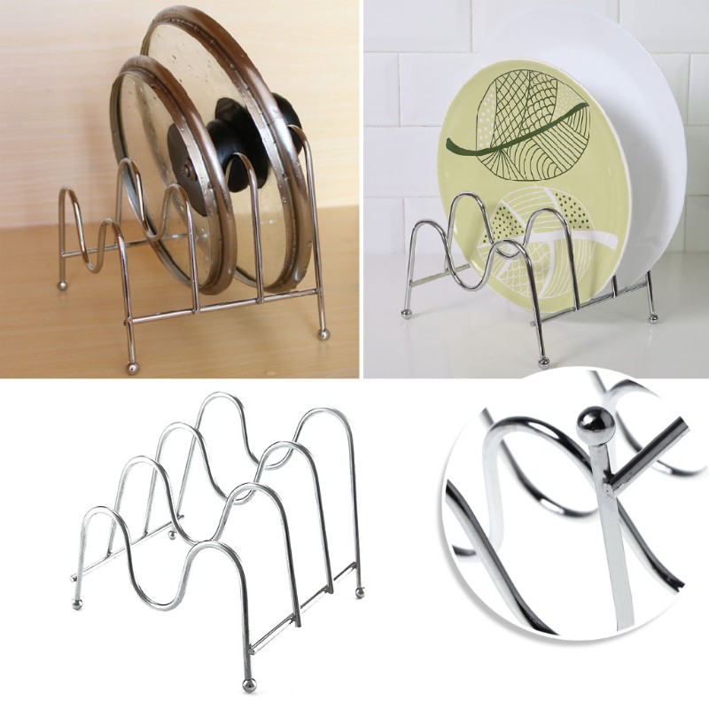 Estante de tres capas de Metal para tapa de olla, tabla de cortar, estante, organizador de cocina #9