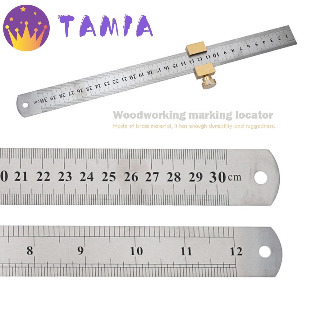 Localizador de marcado de carpintería regla de acero de 30 cm Herramienta de medición del localizador de marcado de carpintería con bloque deslizante de latón 