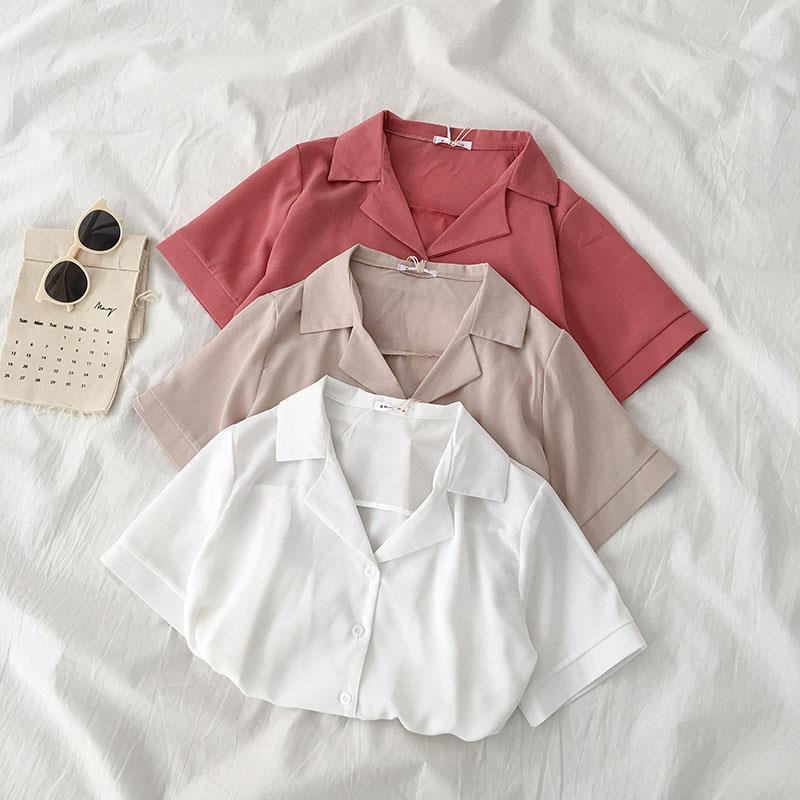 Fácil de leer China tofu Camisas De Gasa Con Muescas Cortas Sueltas De Color Sólido Para Mujer |  Shopee Colombia