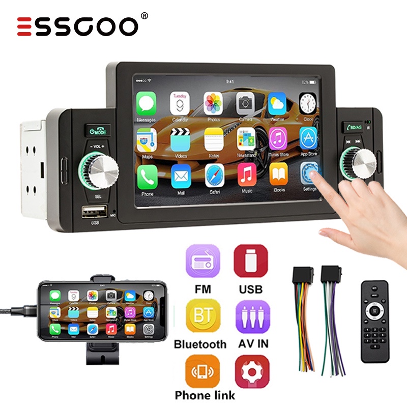 ESSGOO 5 " HD Pantalla Táctil Coche Estéreo Radio 1 Din Espejo Enlace