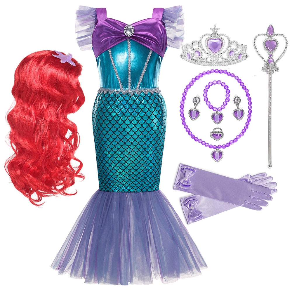 Vestido De Princesa Ariel De Sirena Para Niña Disfraz De Carnaval De Fiesta De Cumpleaños Usado Para Niños De 3 A 8 Años #1