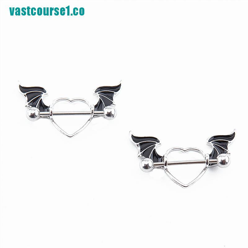 Image of VAST 2Pcs Stainless Steel Heart Nipple Piercing Nipple Piercing Tongue Nipple Ring #3