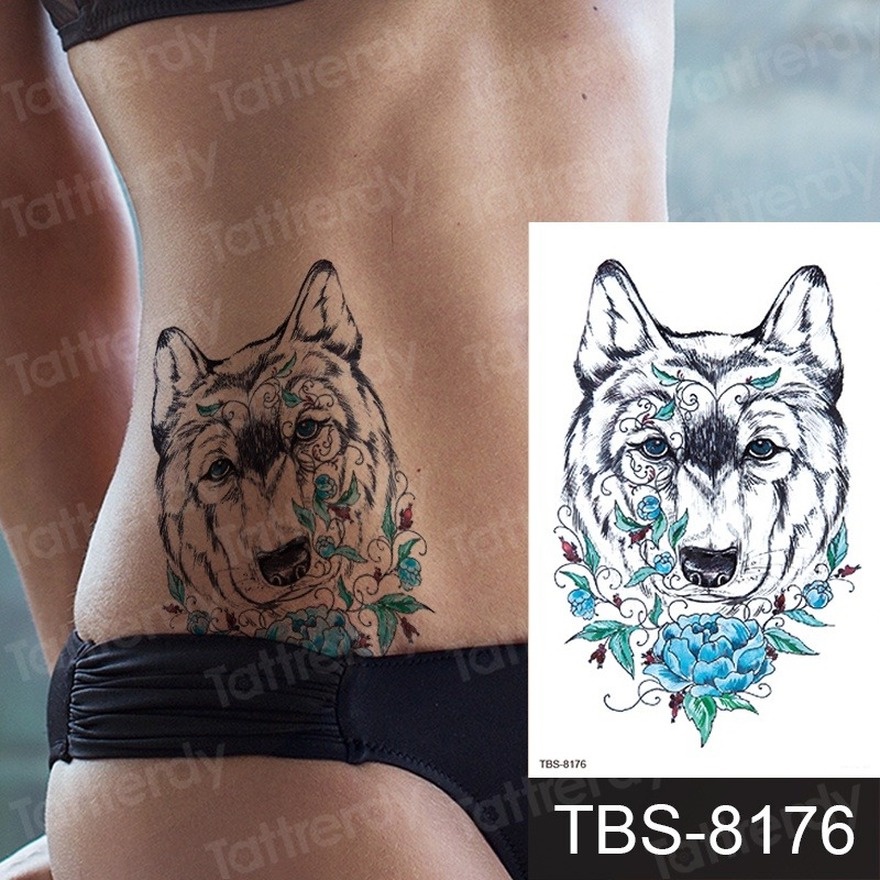 Image of Tribal Lobo Tatuajes Temporales Para Hombres Mujeres Pecho Brazo Falso Tatuaje Impermeable Flash Realista Papel Tatoo Sexy Niñas Surtido #8